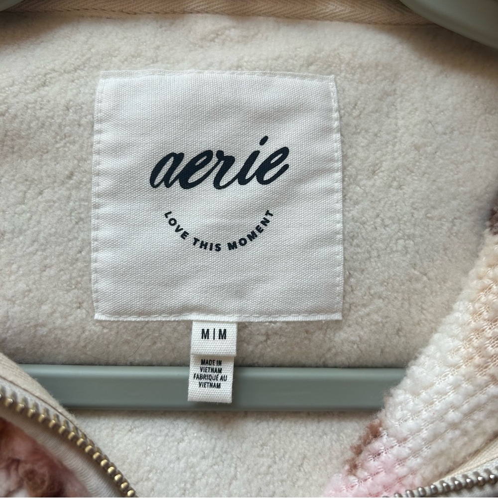 Aerie Hometown Holiday Sweatshirt Quarter Zip Sherpa Pullover Fair Isle Size M - Picture 7 of 10